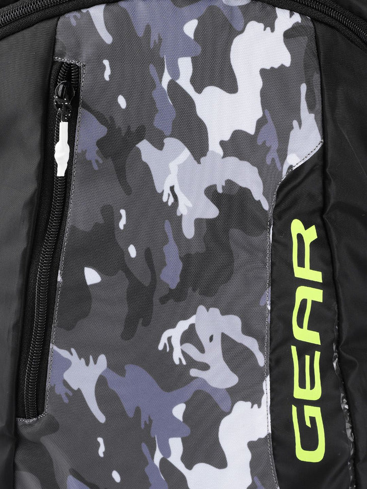 Gear Unisex Black & Grey Camouflage & Brand Logo Print Backpack