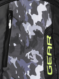 Gear Unisex Black & Grey Camouflage & Brand Logo Print Backpack