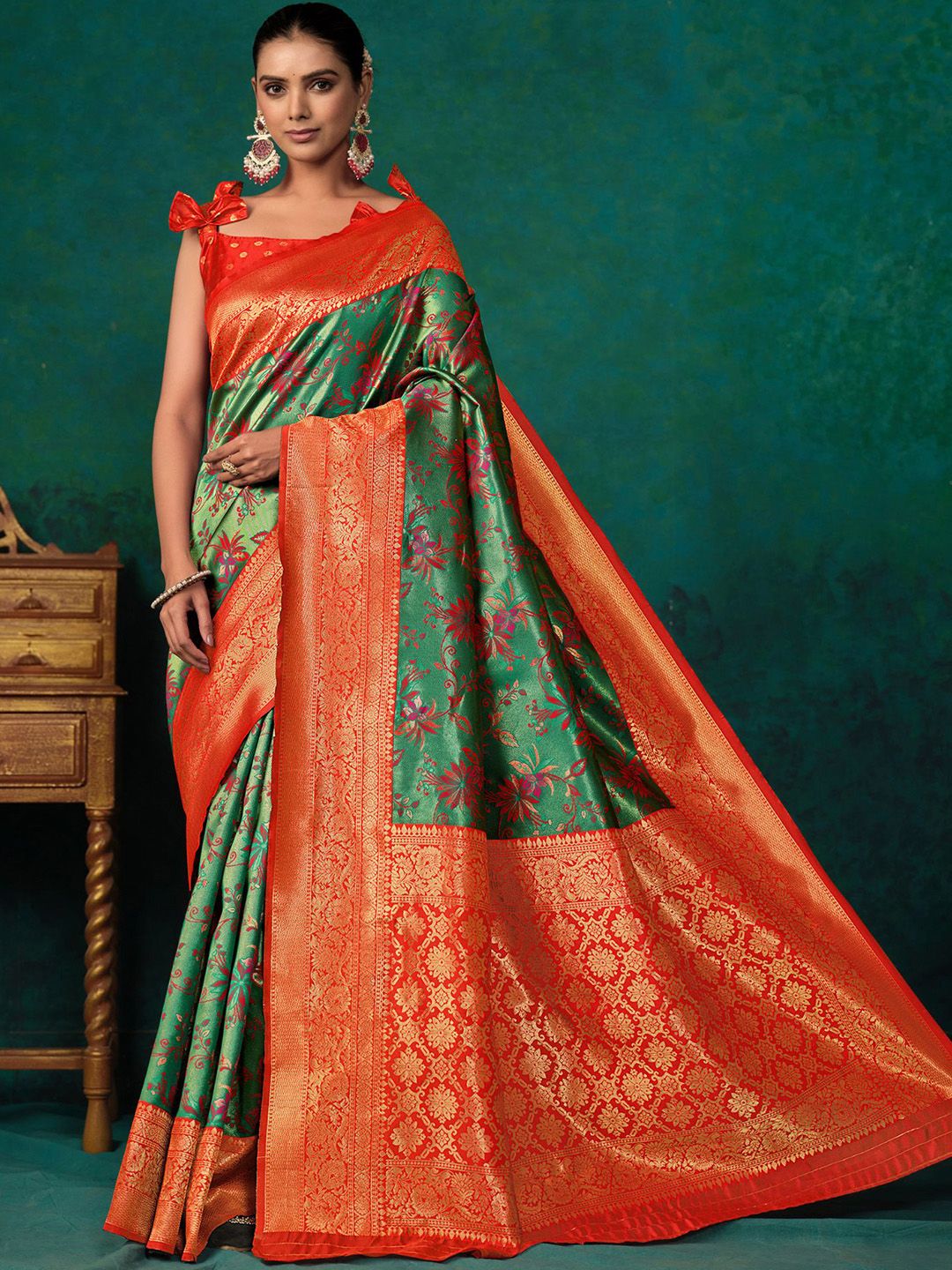 KALINI Floral Woven Design Zari Paithani Saree