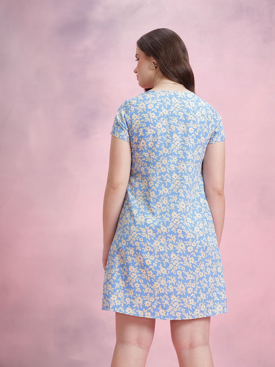 DressBerry Floral Print Square Neck Button-Up A-Line Dress