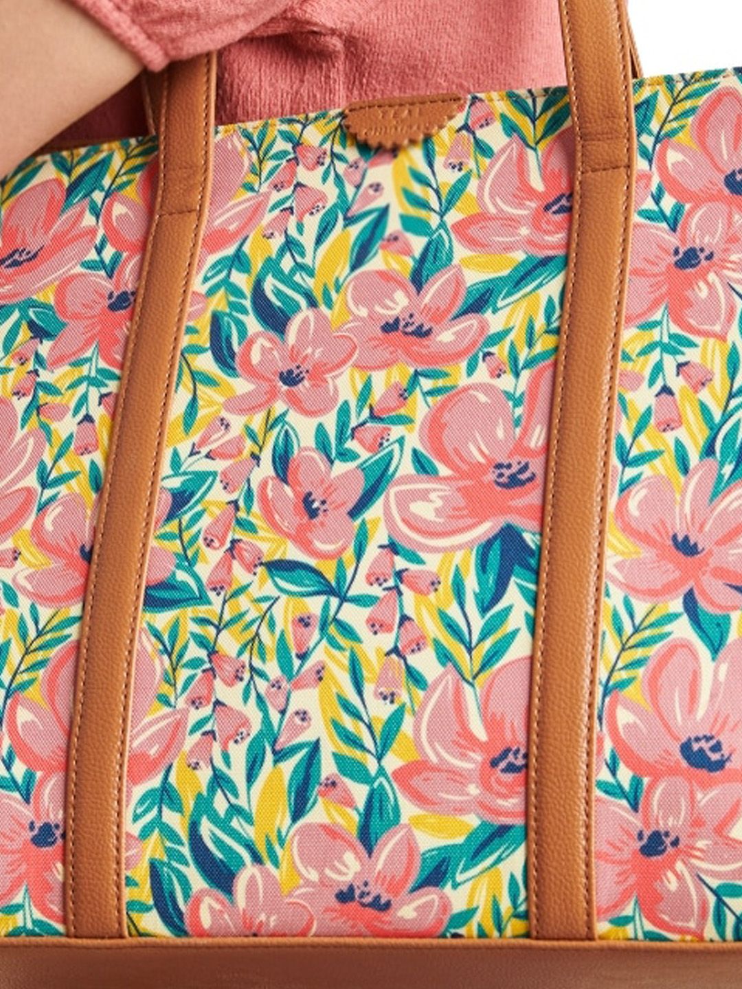 TEAL BY CHUMBAK Floral Printed Oversized Shopper Shoulder Bag