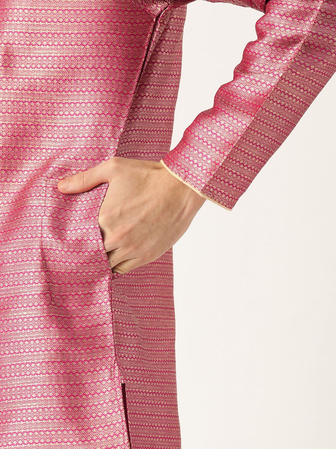 SOJANYA Men Pink & Golden Woven Design Straight Kurta