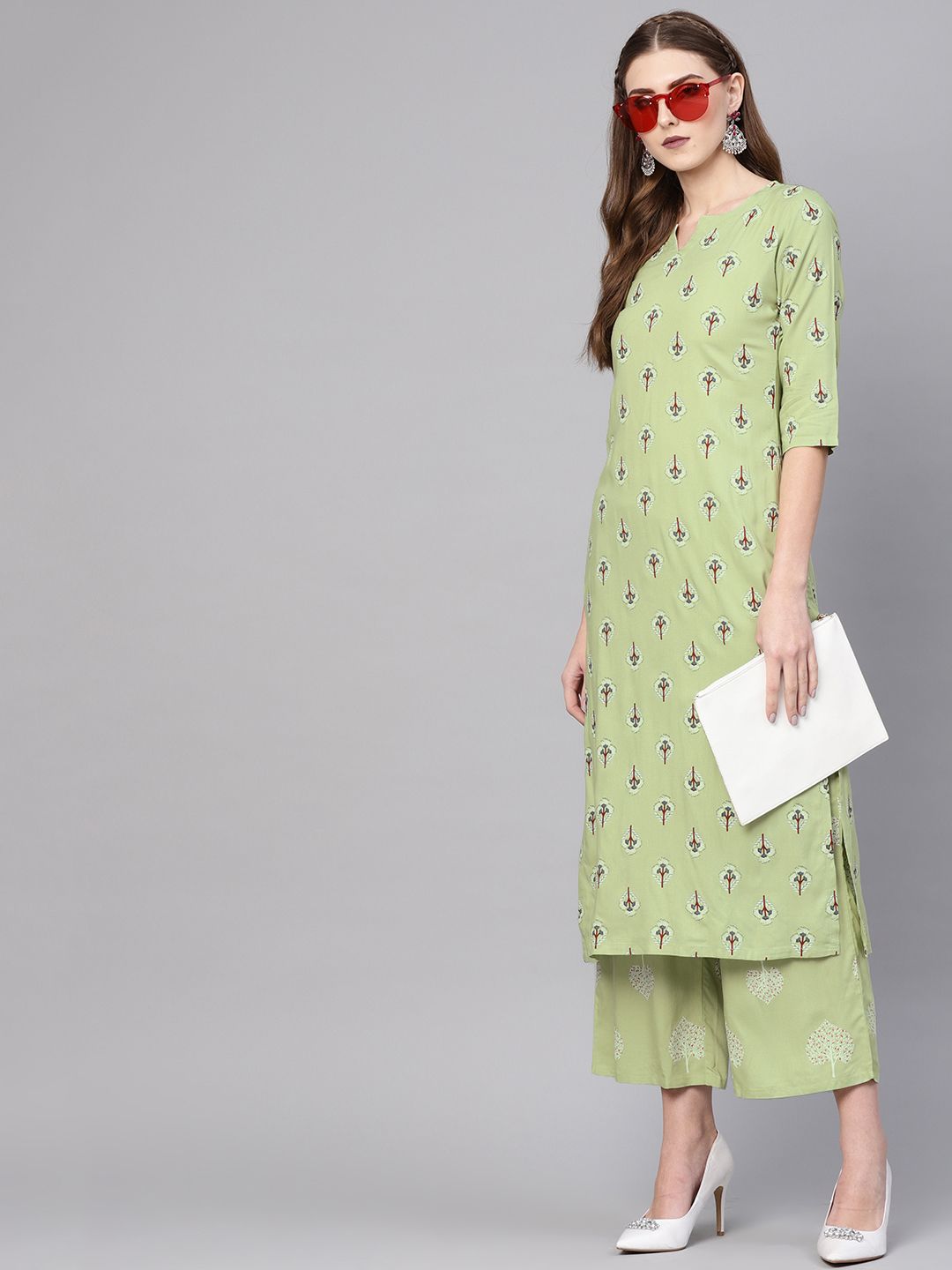 Gerua By Libas Women Green Printed Kurta with Palazzos