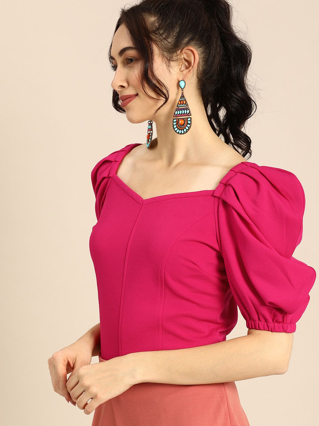 Athena Chic Fuchsia Pink Power Shoulders Top