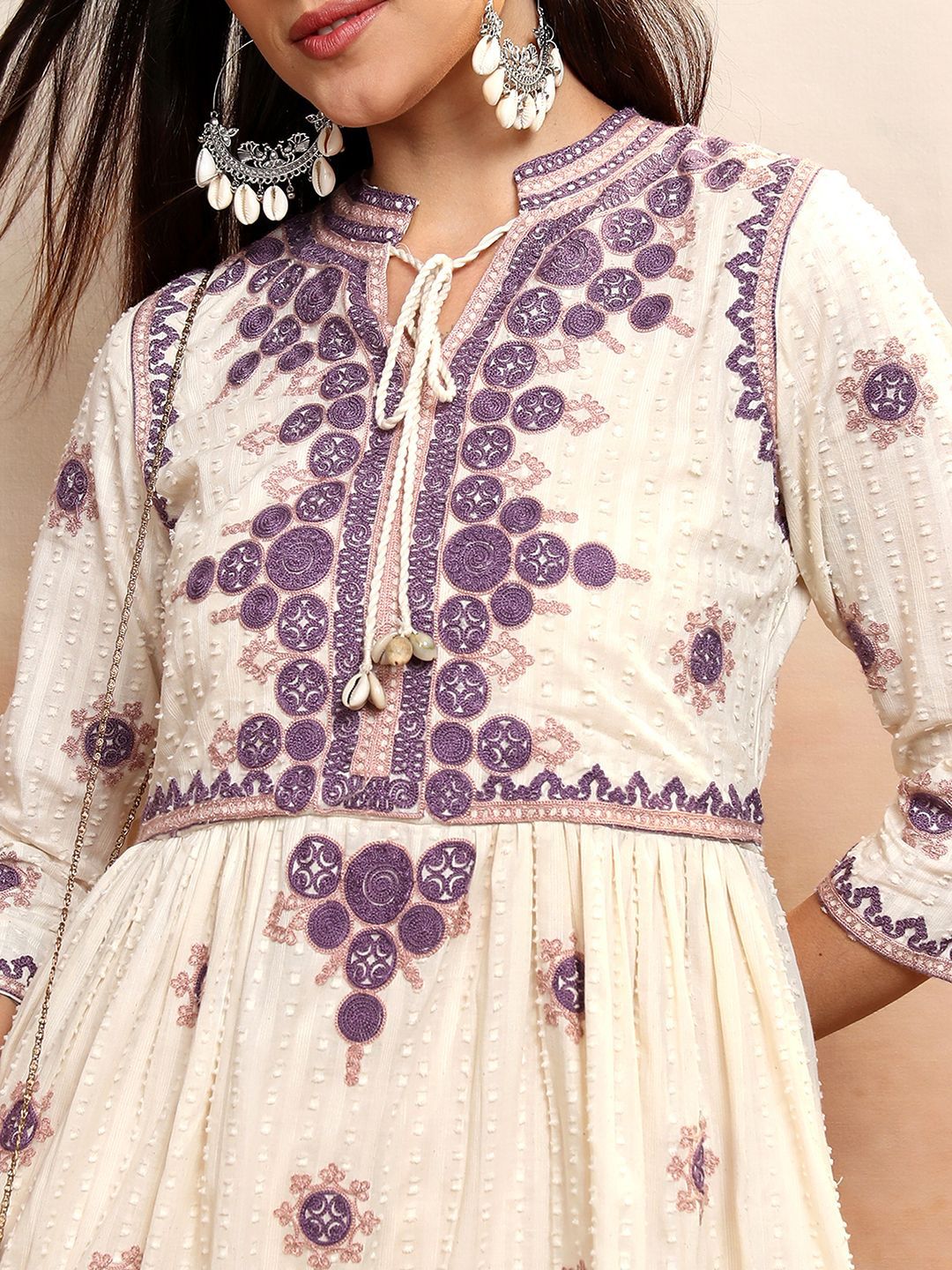 Vishudh Floral Print Embroidered Fit & Flare Dress