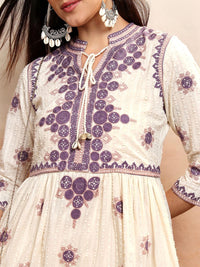 Vishudh Floral Print Embroidered Fit & Flare Dress