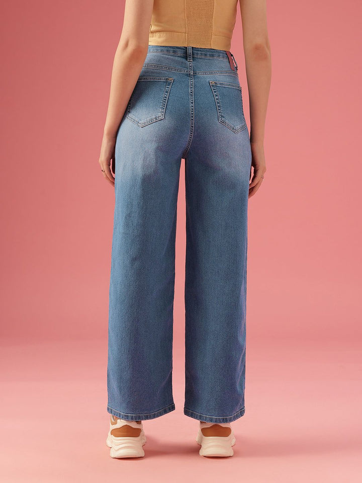 DressBerry Women Wide Leg High-Rise Light Fade Stretchable Jeans