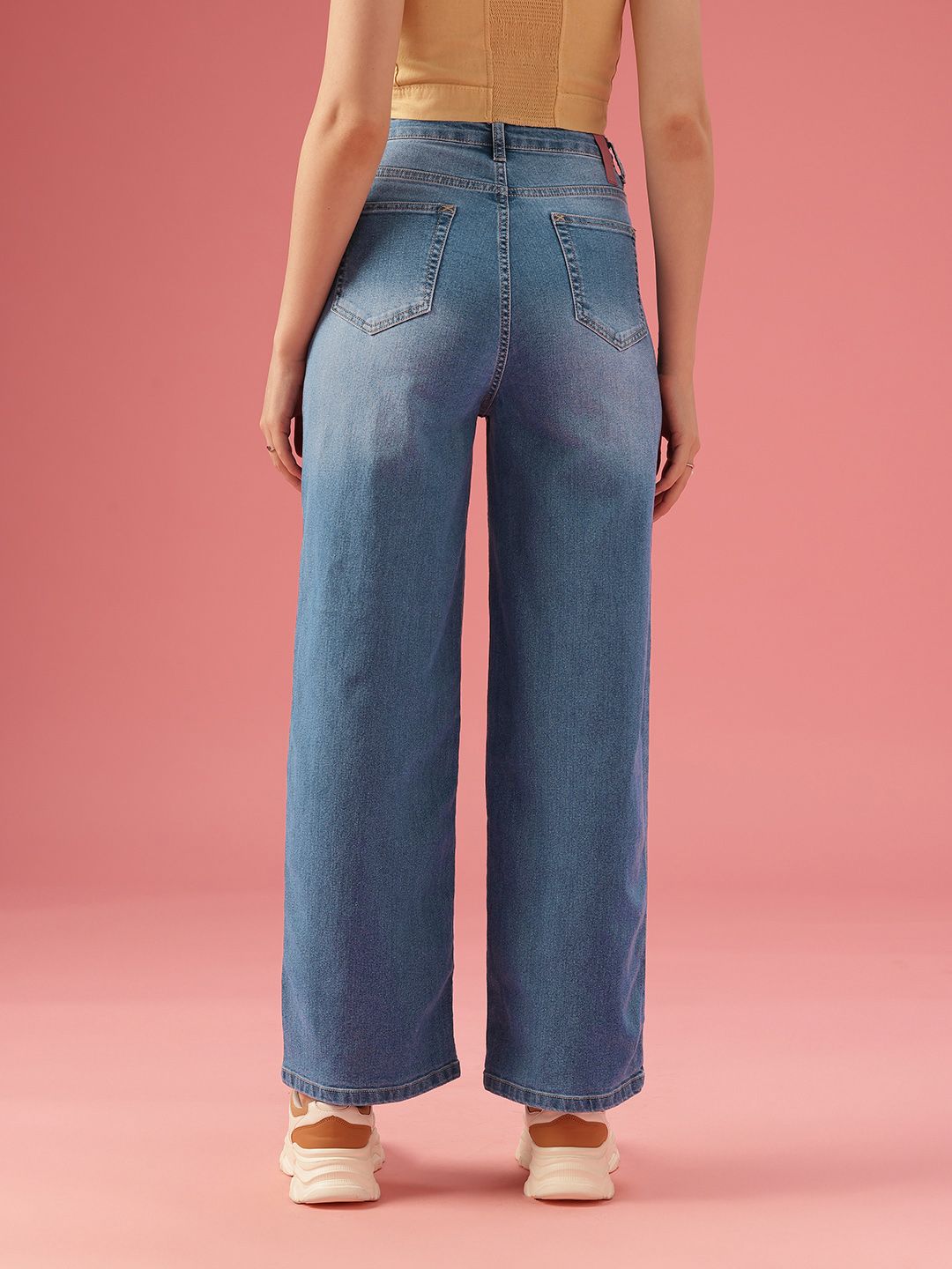 DressBerry Women Wide Leg High-Rise Light Fade Stretchable Jeans