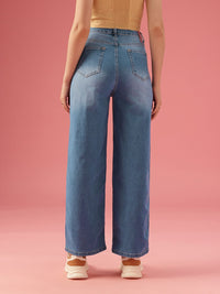 DressBerry Women Wide Leg High-Rise Light Fade Stretchable Jeans