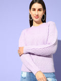 STREET 9 Women Lavender Ribbed Round Neck Long Sleeves Pullover