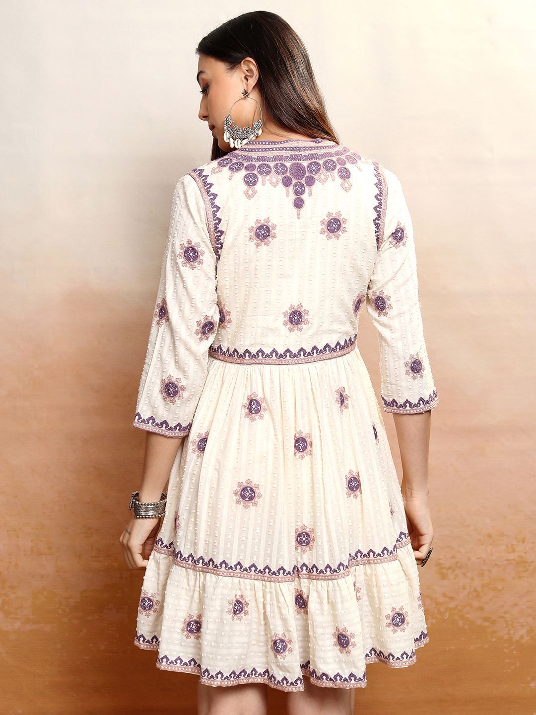 Vishudh Floral Print Embroidered Fit & Flare Dress
