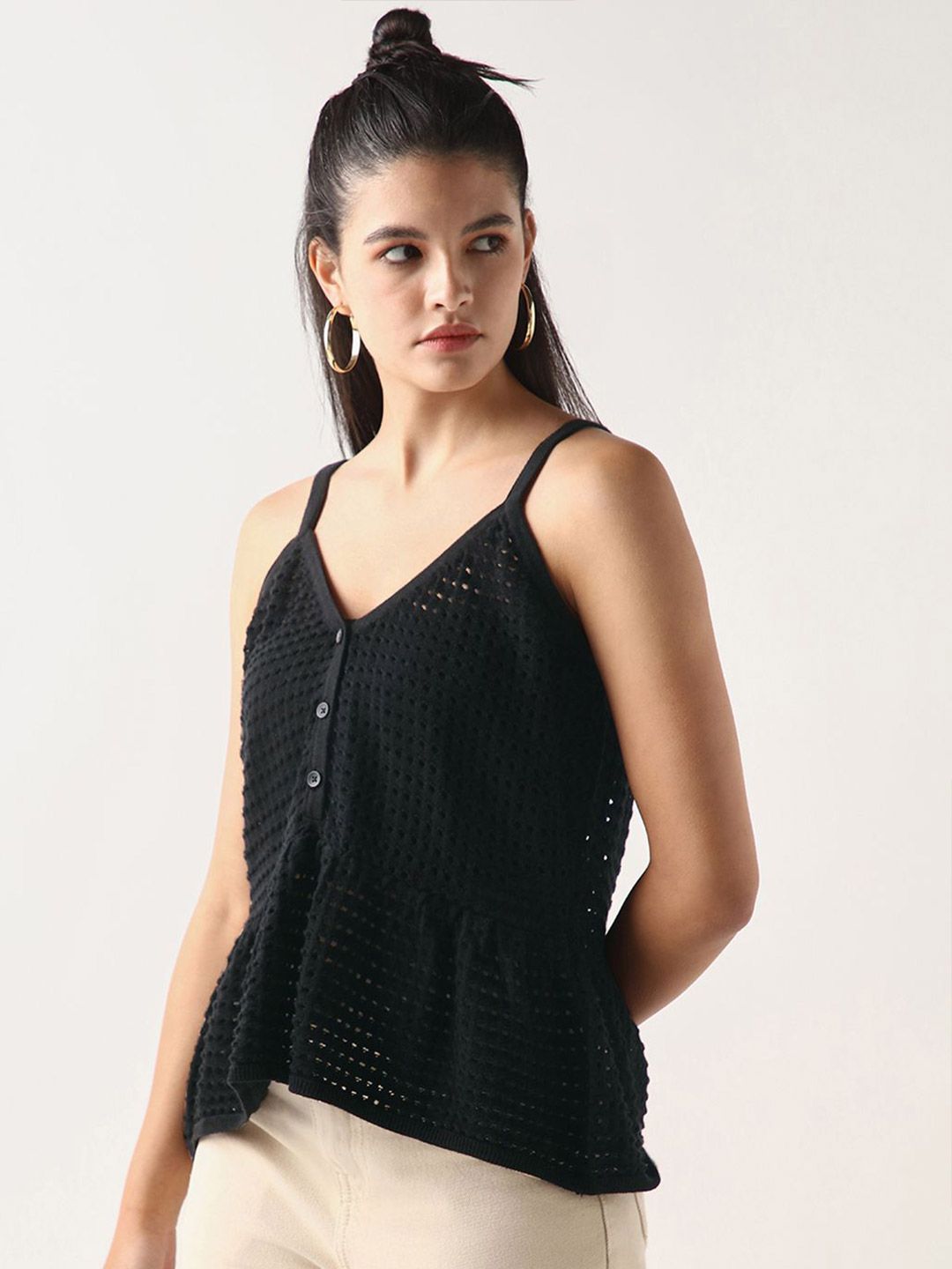 Bewakoof Black Flat Knit Short Top