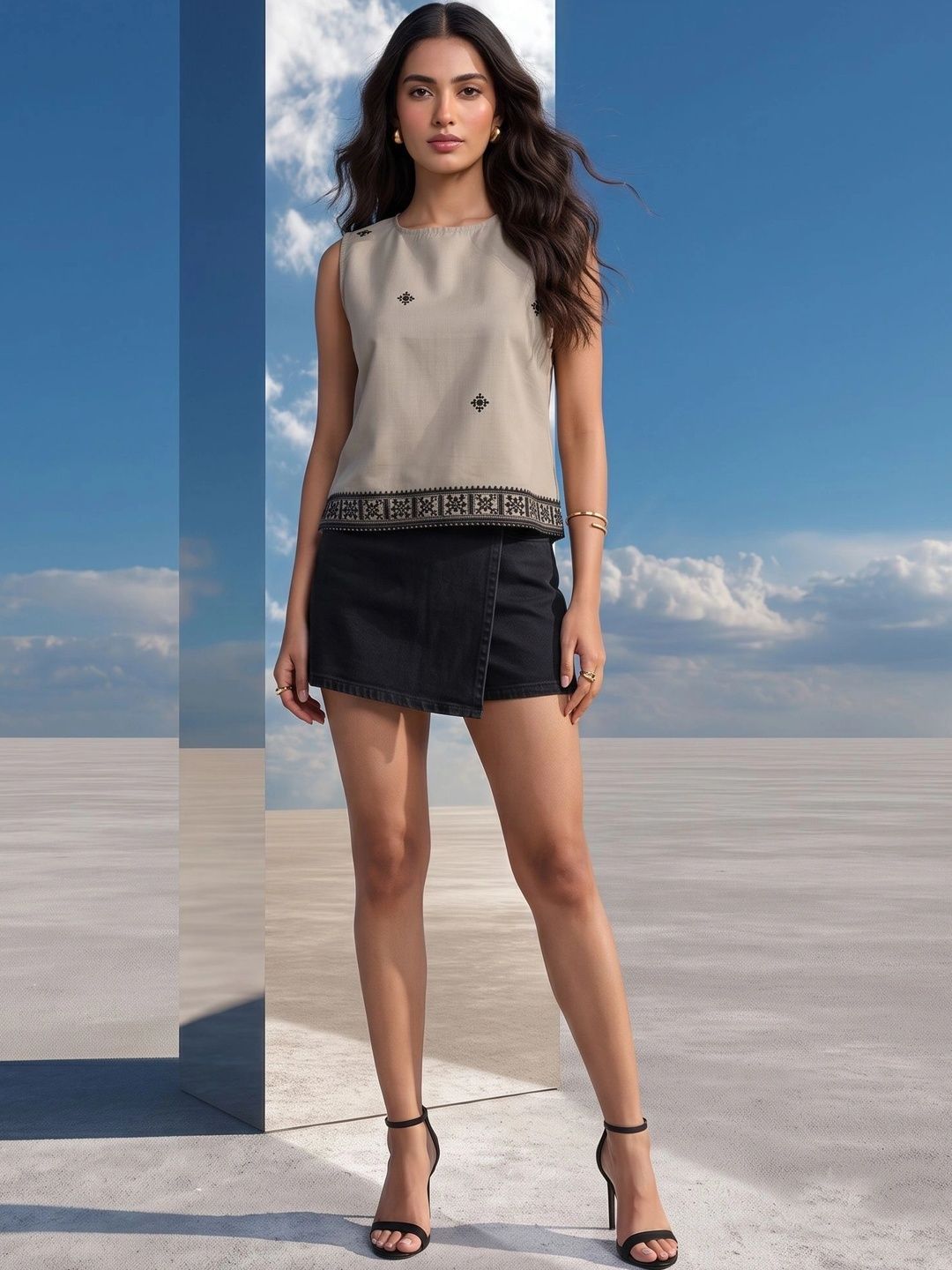 Mamicha Geometric Embroidered Top