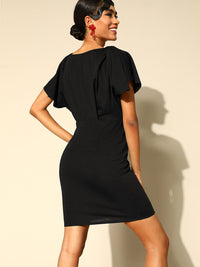 Athena Women Stylish Black Solid New Neckline Dress