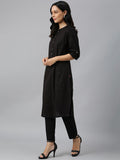 W Black Mandarin Collar Roll-Up Sleeves Pathani Kurta