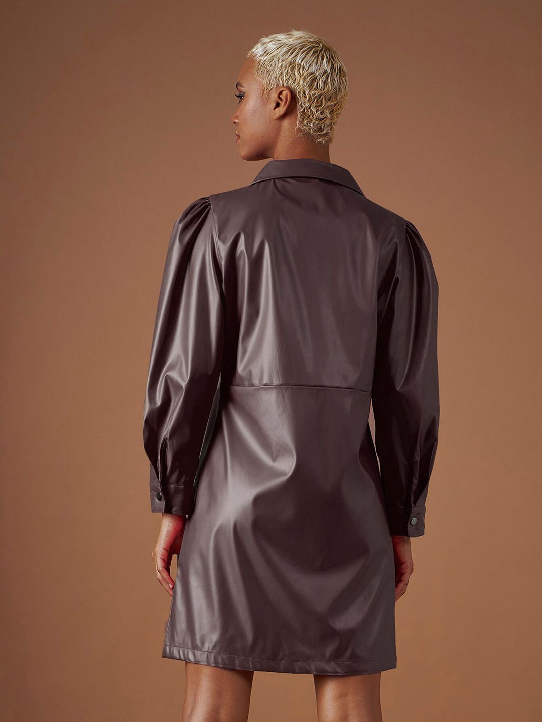 SASSAFRAS Brown Shirt Collar Cuffed Sleeves Shirt Dress