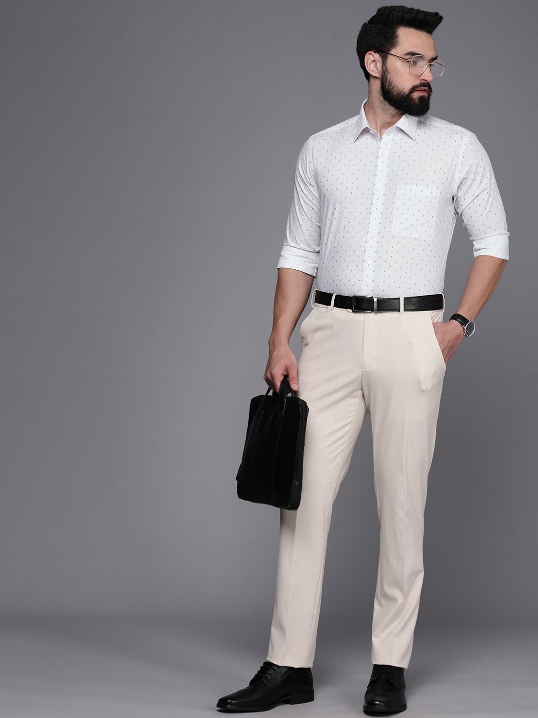 Raymond Men Slim Fit Geometric Printed Pure Cotton Formal Shirt