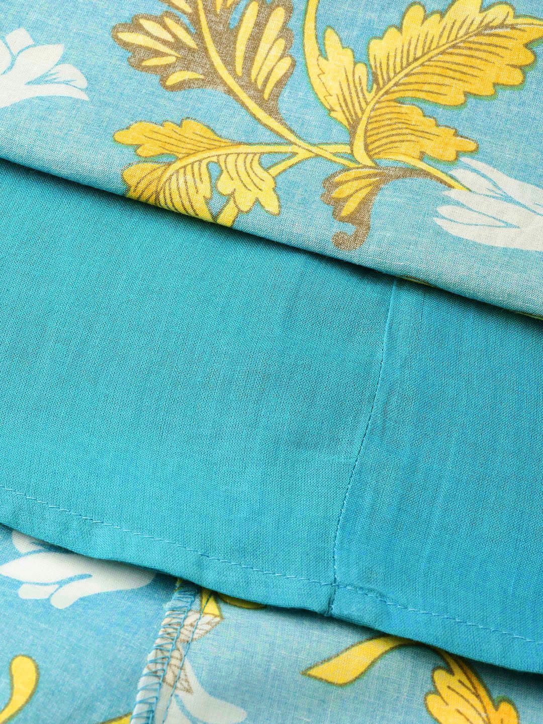 Shae by SASSAFRAS Women Blue & Mustard Yellow Printed Off-Shoulder Anarkali Kurta