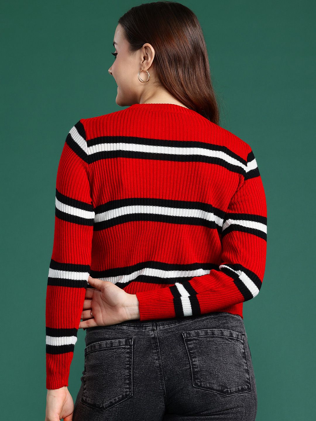 DressBerry Acrylic Striped Ribbed Pullover