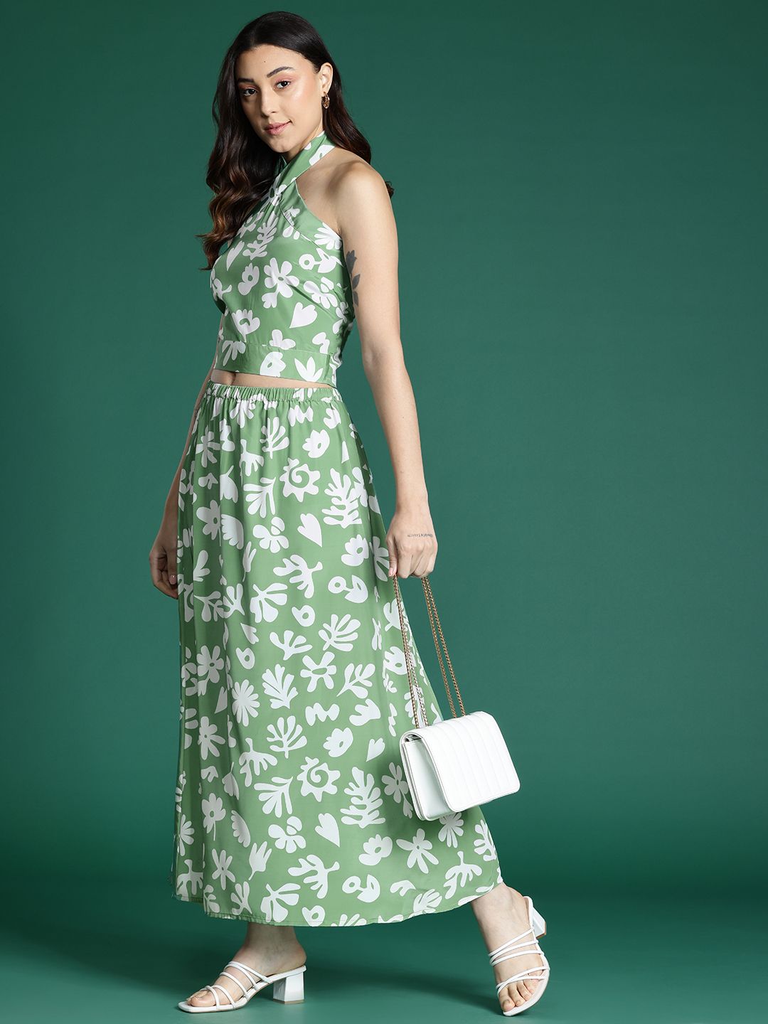 Dressberry Printed Backless Top with Skirt