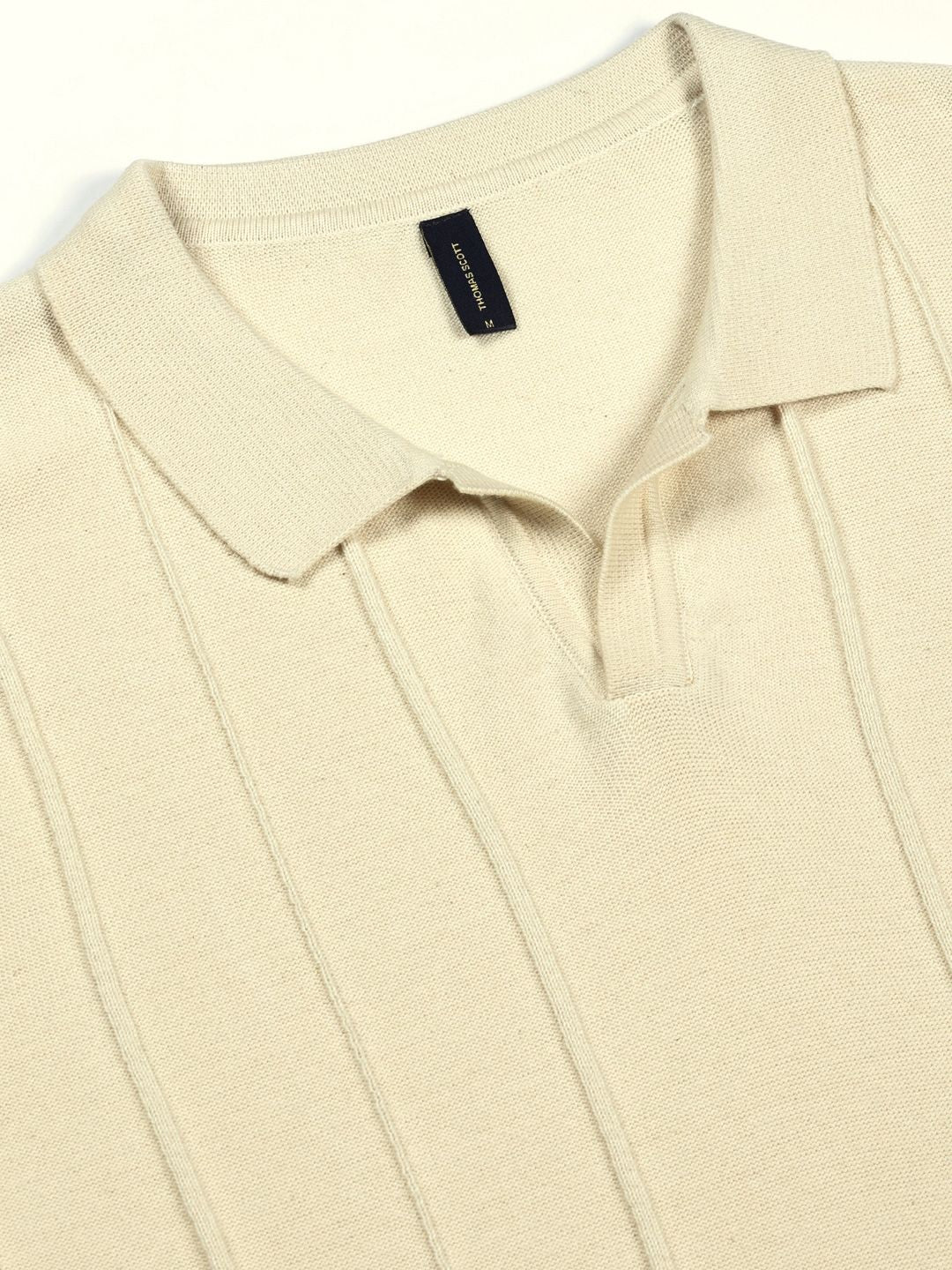 Thomas Scott Men Knit Striped Polo Collar Pure Cotton T-shirt