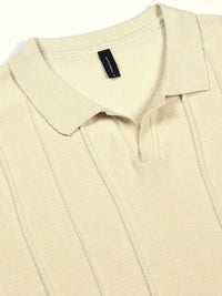 Thomas Scott Men Knit Striped Polo Collar Pure Cotton T-shirt