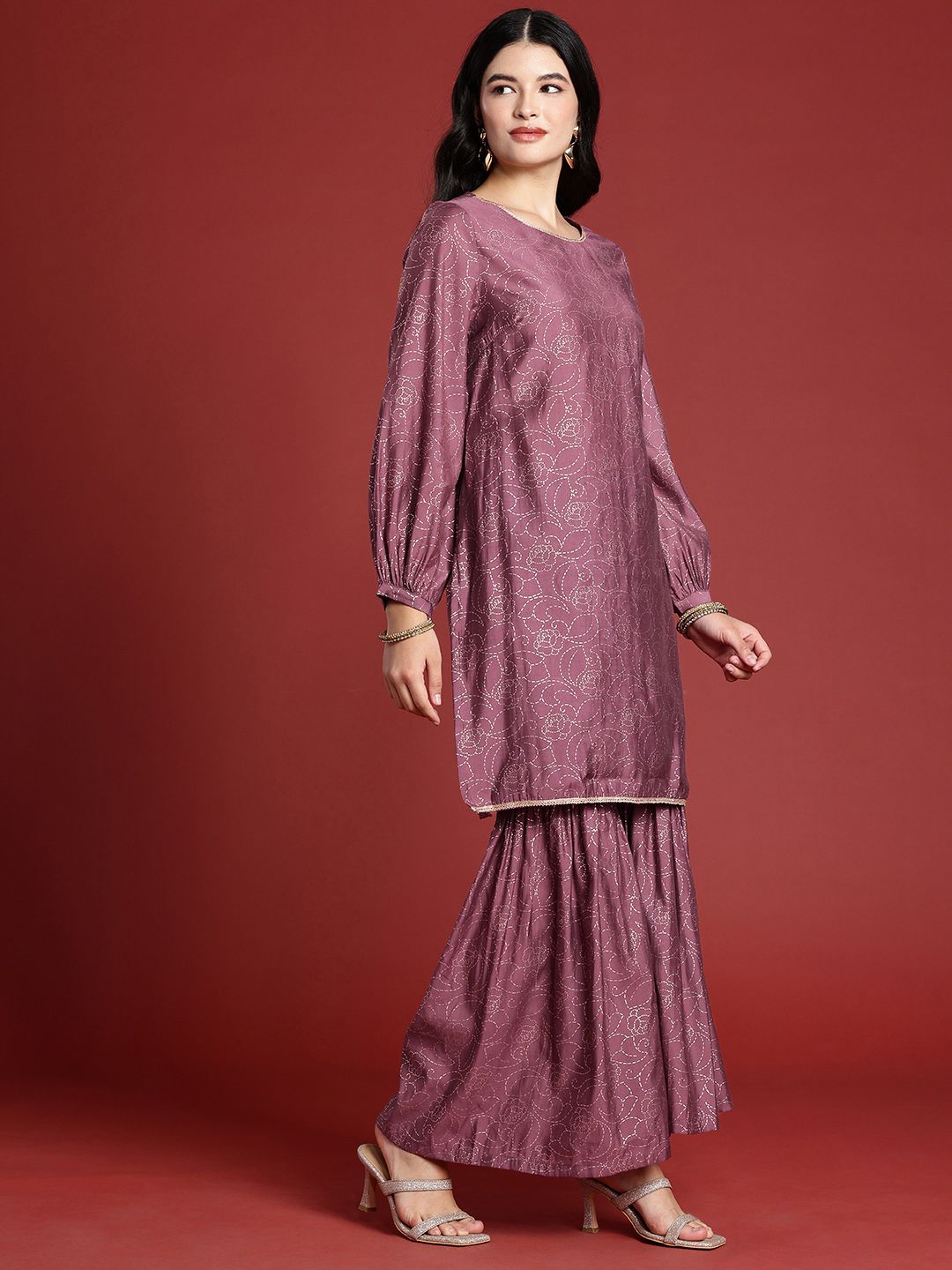 all about you Floral Printed Straight Kurta With Sharara & Dupatta