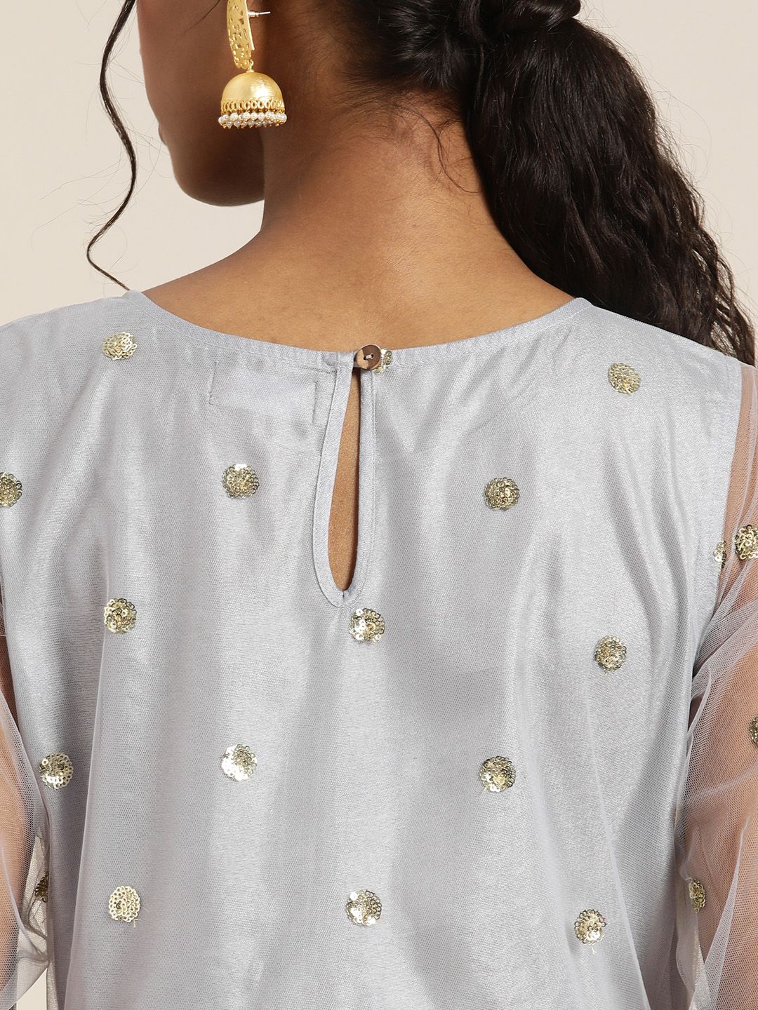 Shae by SASSAFRAS Grey & Gold-Toned Embellished Ethnic A-Line Midi Dress