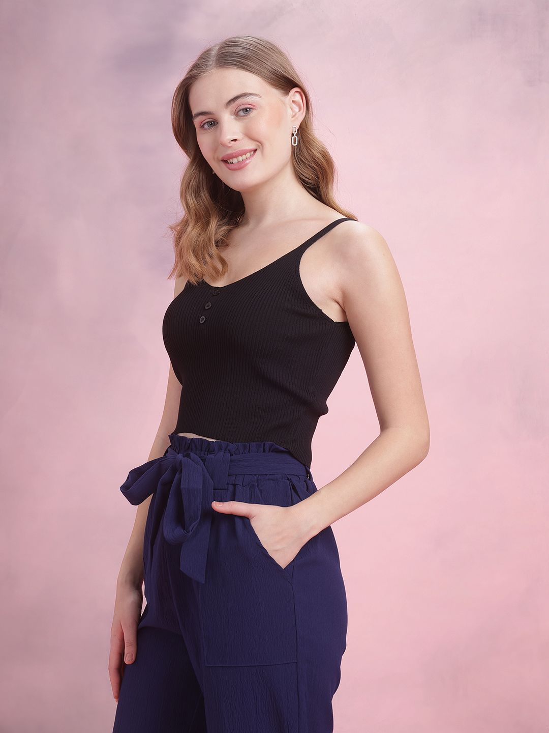 DressBerry Button Detail Ribbed Top