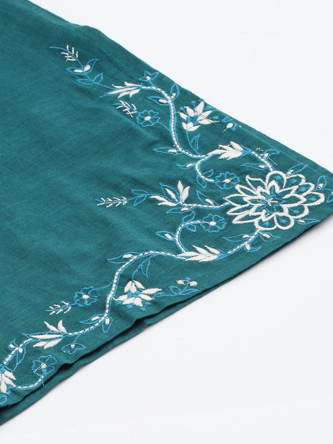 Global Desi Teal & White Embroidered Basic Jumpsuit With Waist Tie Up