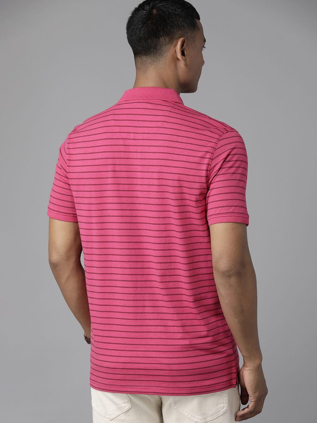 Park Avenue Men Striped Polo Collar Slim Fit T-shirt