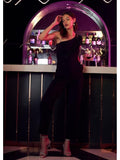 Athena Black One Shoulder Basic Jumpsuit with Embellished