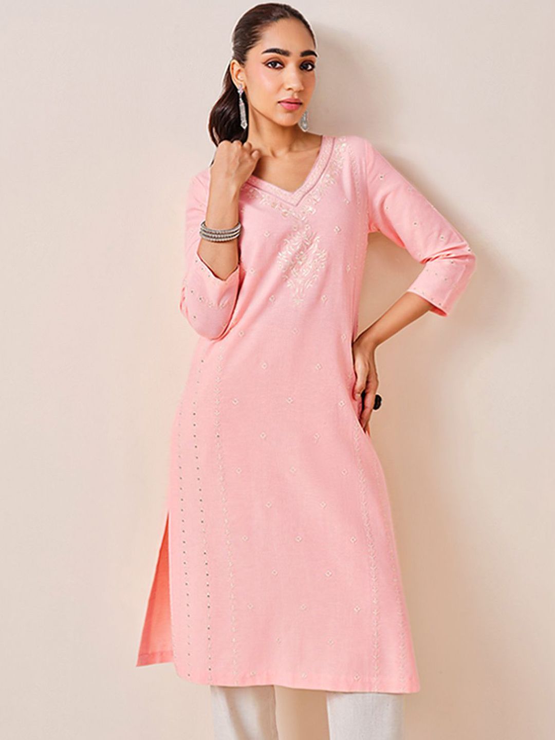 Global Desi Ethnic Motifs Embroidered A-Line Kurta