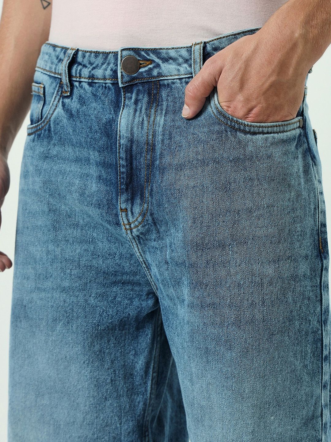 Bewakoof Men's Blue Baggy Mid-Rise Jeans