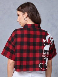 Bewakoof Mickey Mouse Buffalo Checked Crop Casual Oversized Shirt