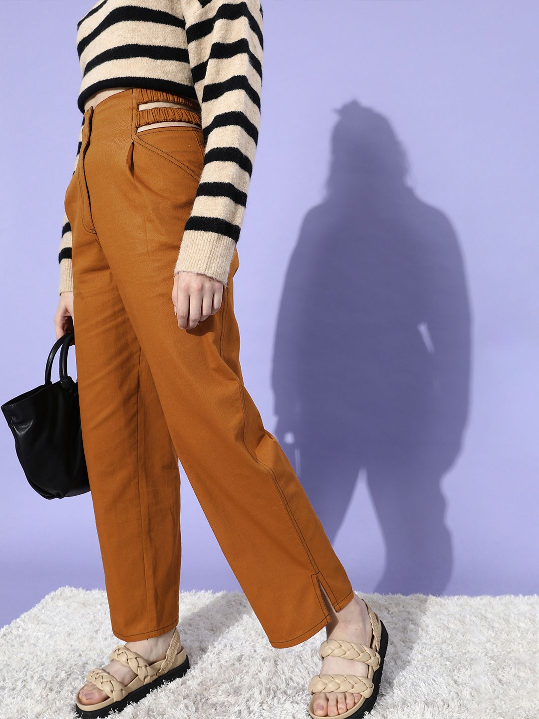 STREET 9 Women Chic Rust Solid High-Rise Trousers