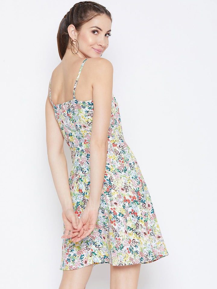 Berrylush Multicoloured Floral Printed Fit and Flare Dress