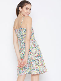Berrylush Multicoloured Floral Printed Fit and Flare Dress