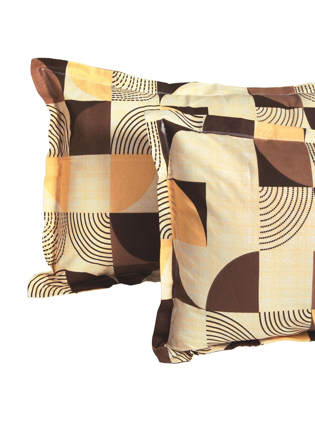 Story@home Brown Yellow Geometric 144 TC Pure Cotton Queen Bedsheet with 2 Pillow Covers