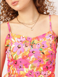 DressBerry Whimsical Florals Smocked Back A-Line Mini Dress