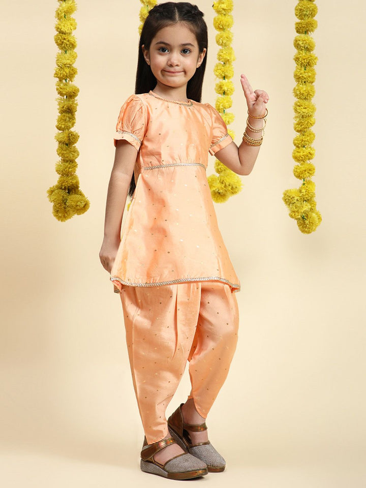 Cutiekins Girls Ethnic Motifs Embroidered Zari Kurta With Dhoti Pants
