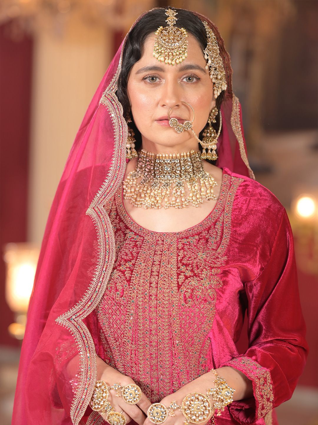 Indo Era Ethnic Motifs Embroidered Sequinned Velvet Kurta With Trousers & Dupatta