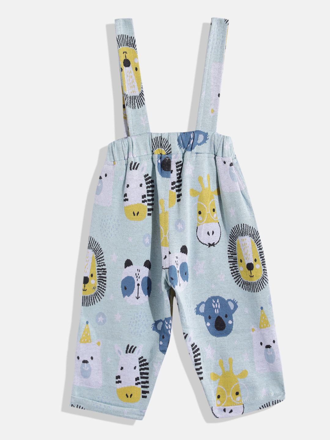 Moms Love Infant Boys Pure Cotton Graphic Printed Dungarees with Solid T-shirt