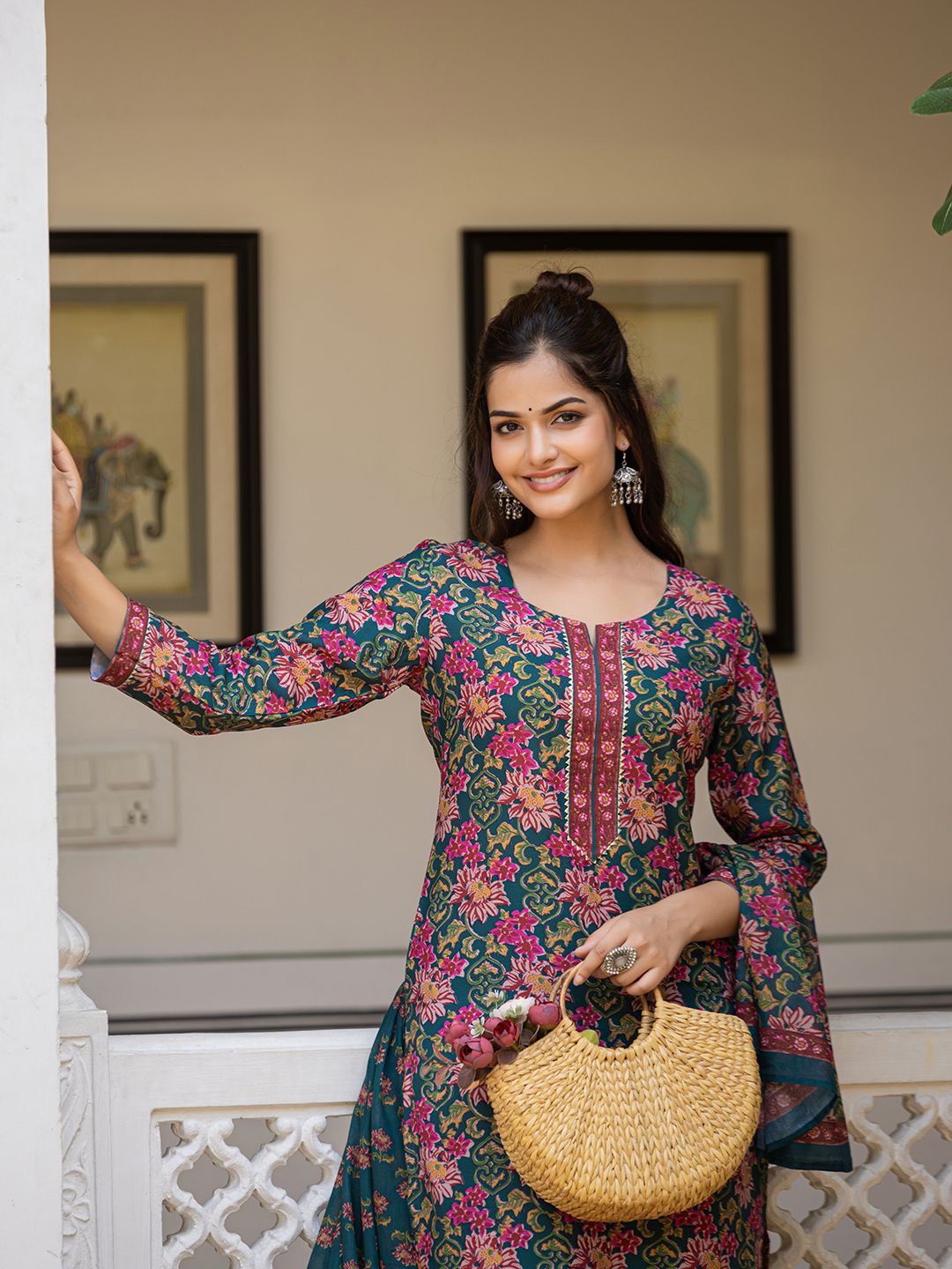 KALINI Women Floral Printed Regular Kurta with Trousers & Dupatta