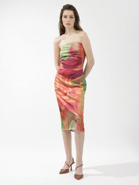 RAREISM Abstract Printed Strapless Bodycon Midi Dress