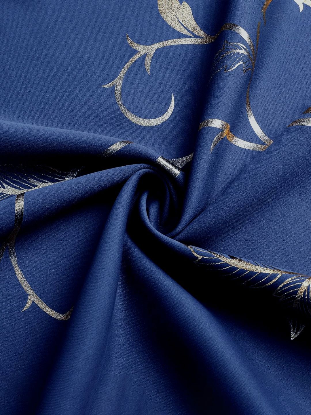 URBAN SPACE Navy Blue & Gold-Toned Floral Printed Black Out Window Curtain