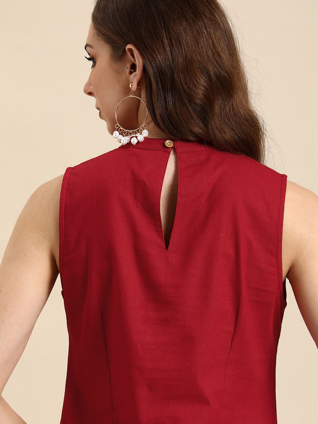 Anouk Women Solid Round Neck Pure Cotton Kurta