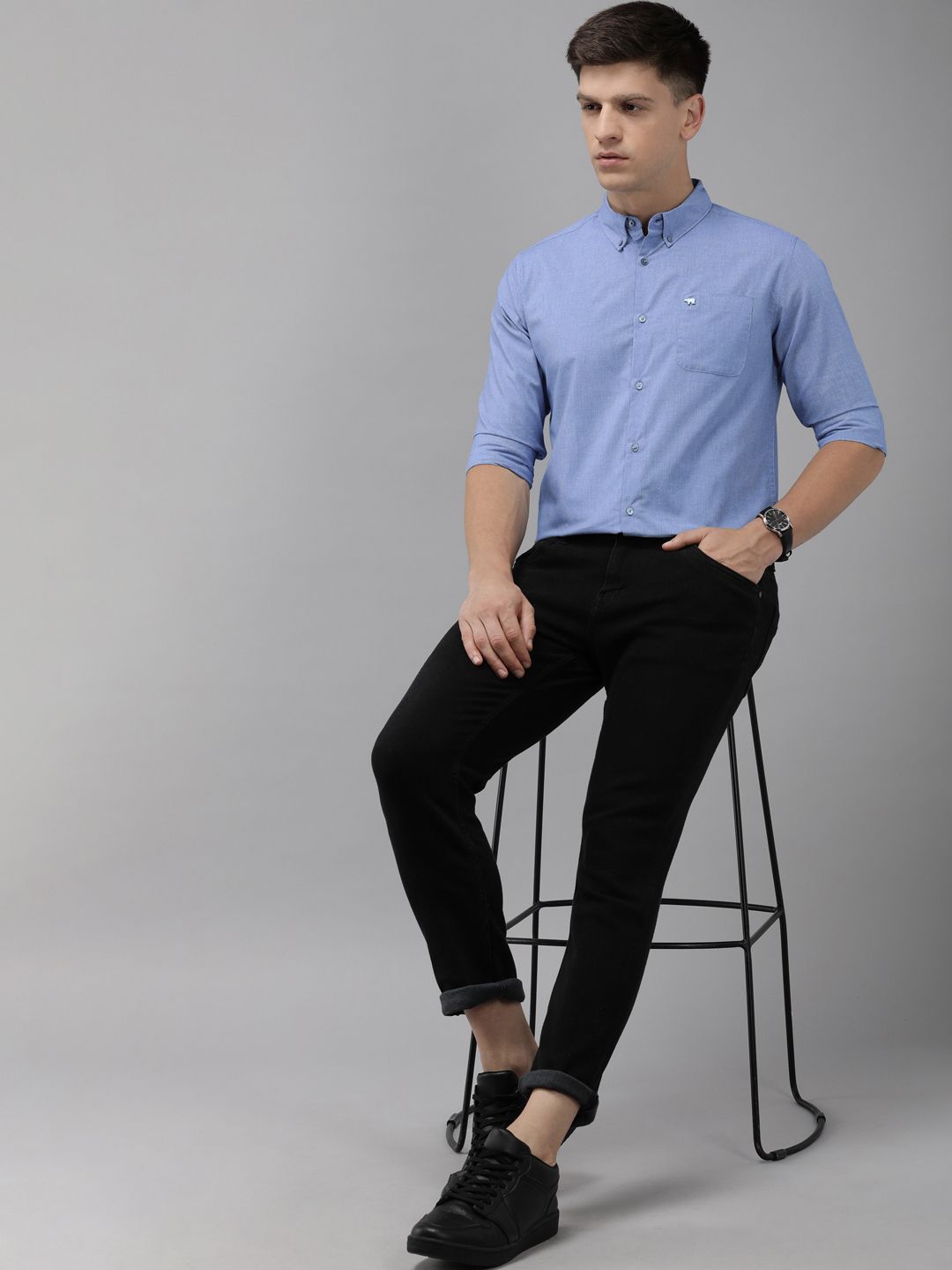 THE BEAR HOUSE Slim Fit Micro Checks Opaque Casual Shirt