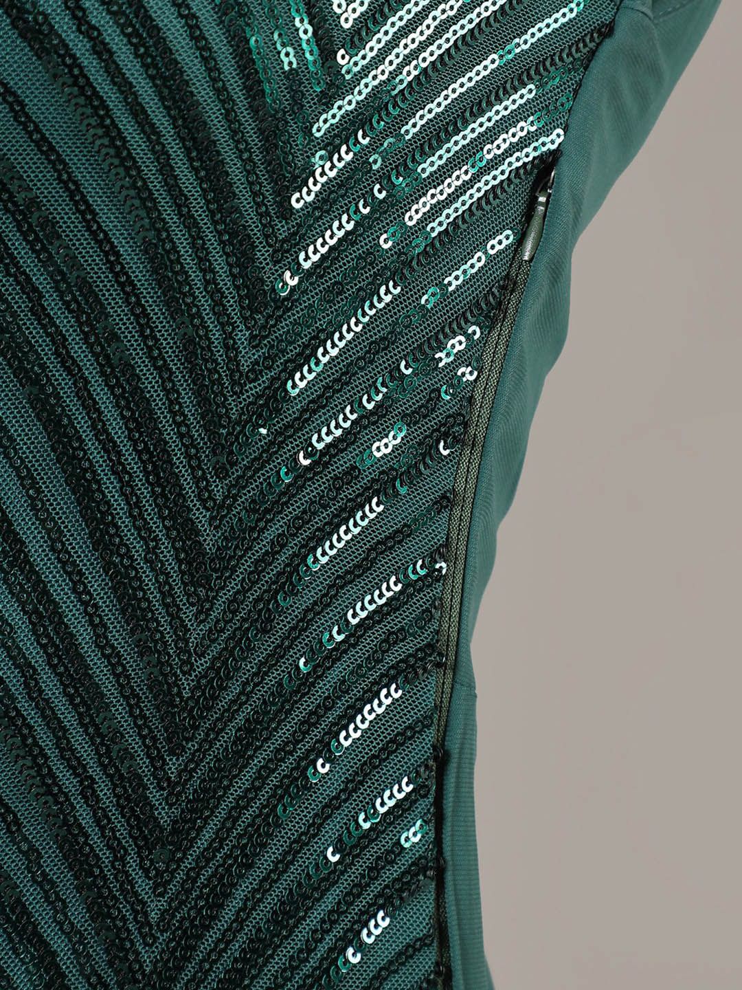 Green Striped Sleeveless Midi Party Dress