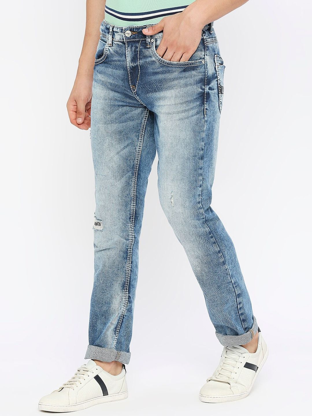 SPYKAR Men Mid-Rise Mildly Distressed Heavy Fade Stretchable Jeans